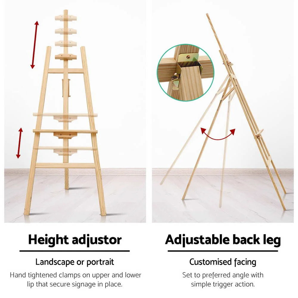 Wood 175cm pine easel art with matching accessories and clear item layout