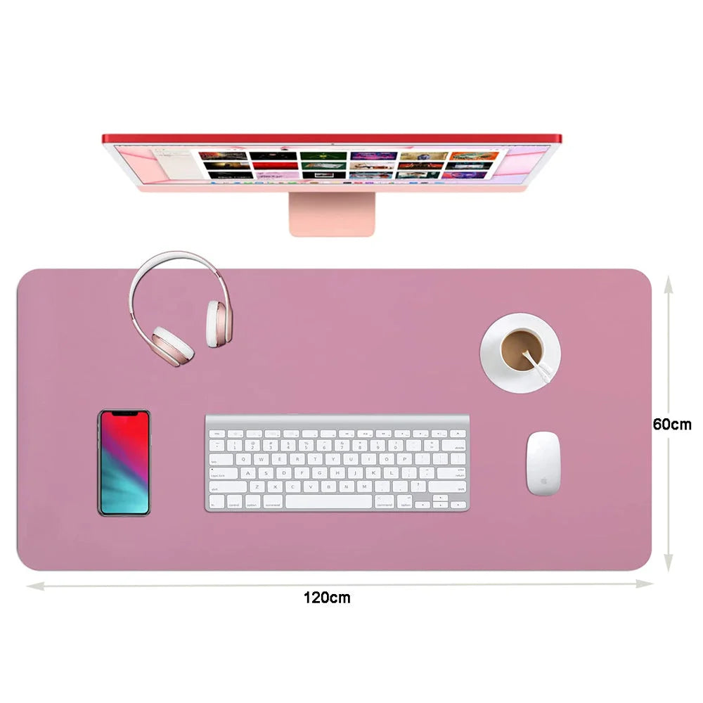 Pink 120cm*60cm Dual Side Office Desk Pad Waterproof PU