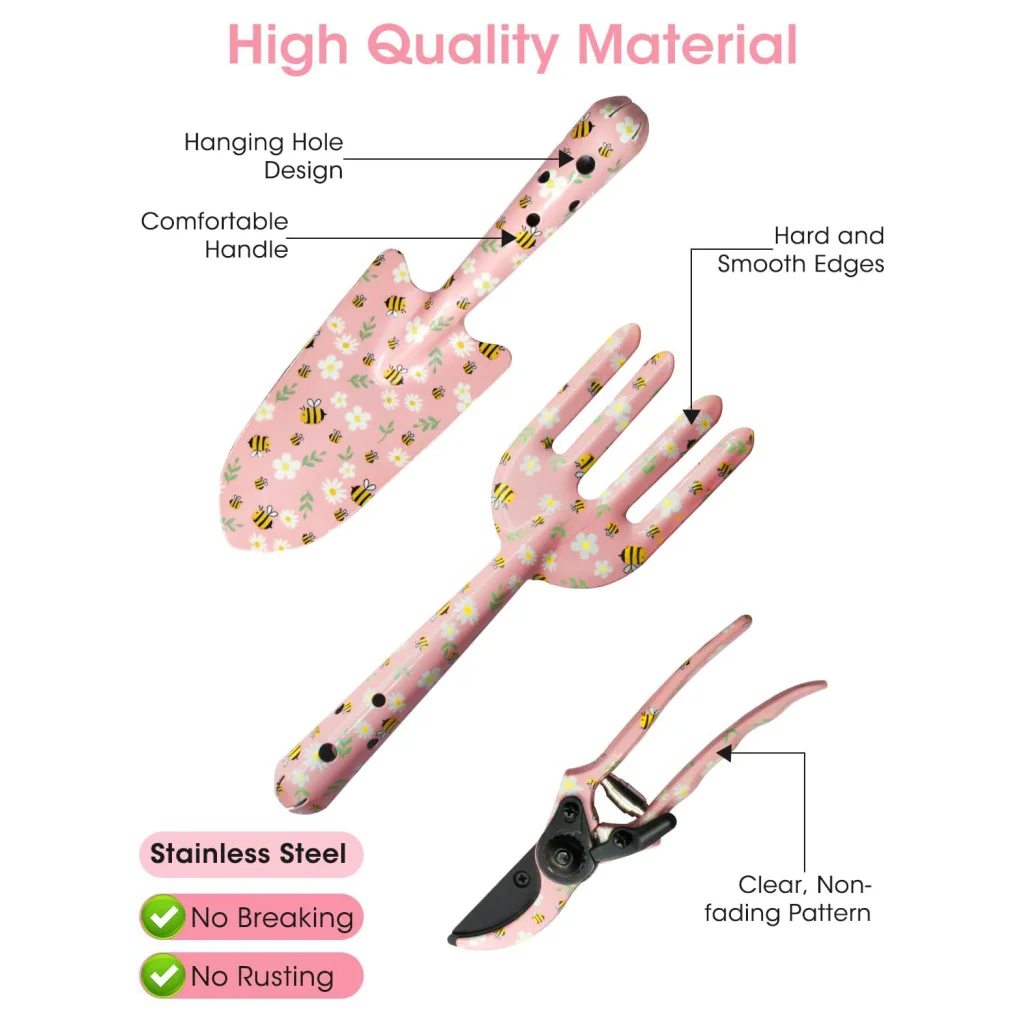 Pink 3-Piece Floral Print Garden Tool Set – Carbon Steel