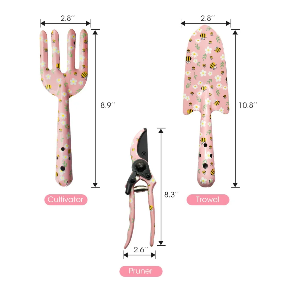 Pink 3-Piece Floral Print Garden Tool Set – Carbon Steel