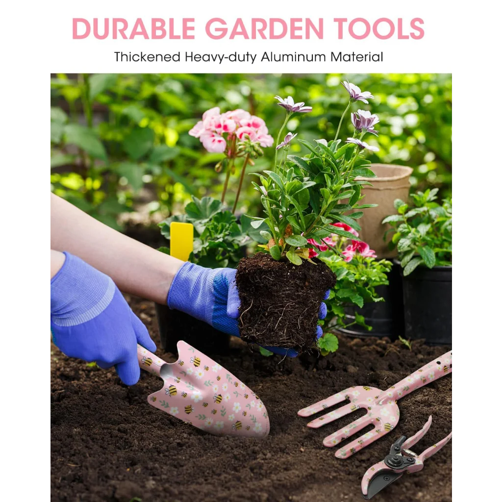 Pink 3-Piece Floral Print Garden Tool Set – Carbon Steel