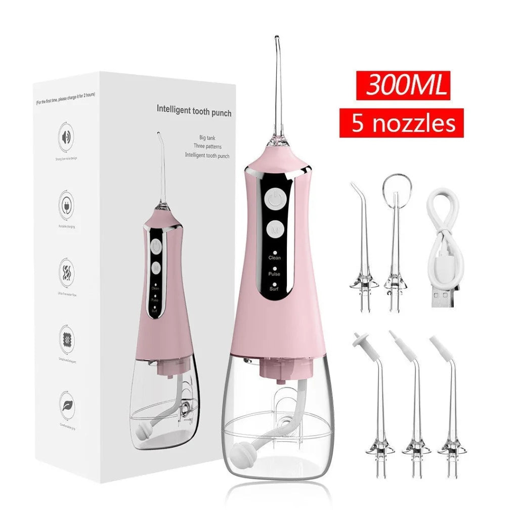 Pink 300ML Cordless Water Flosser with 5 Nozzles rechargeable