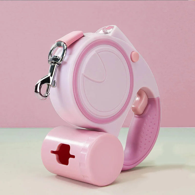 Pink 3M Retractable Dog Leash - Built-in LED Light (No