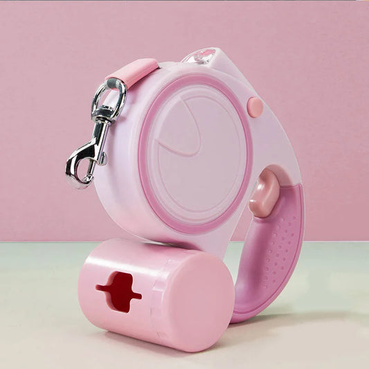 Pink 3M Retractable Dog Leash - Built-in LED Light (No
