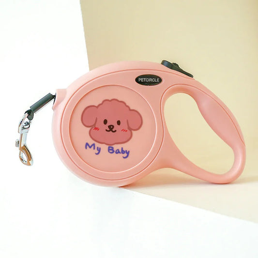 Pink 5m Cartoon Retractable Dog Leash for Golden Retriever