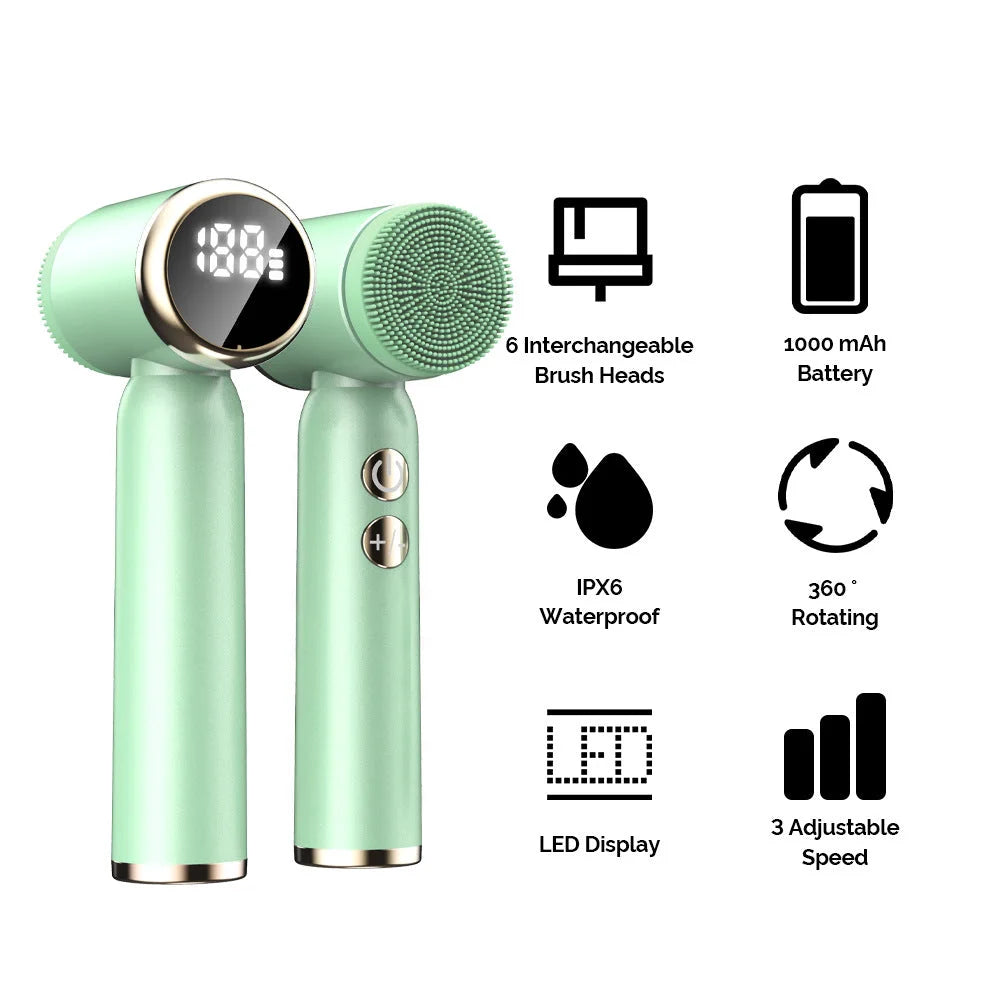Pink 6-in-1 Electric Facial Cleansing Brush Set