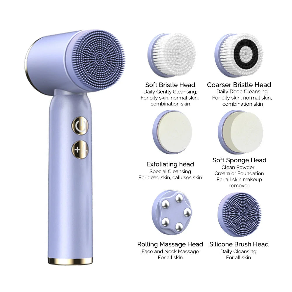 Pink 6-in-1 Electric Facial Cleansing Brush Set