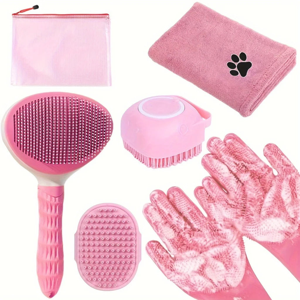 Pink 6 Piece Dog Grooming Bath Set Absorbent