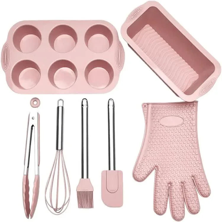 Pink 7 Piece Silicone Bakeware Set with Whisk