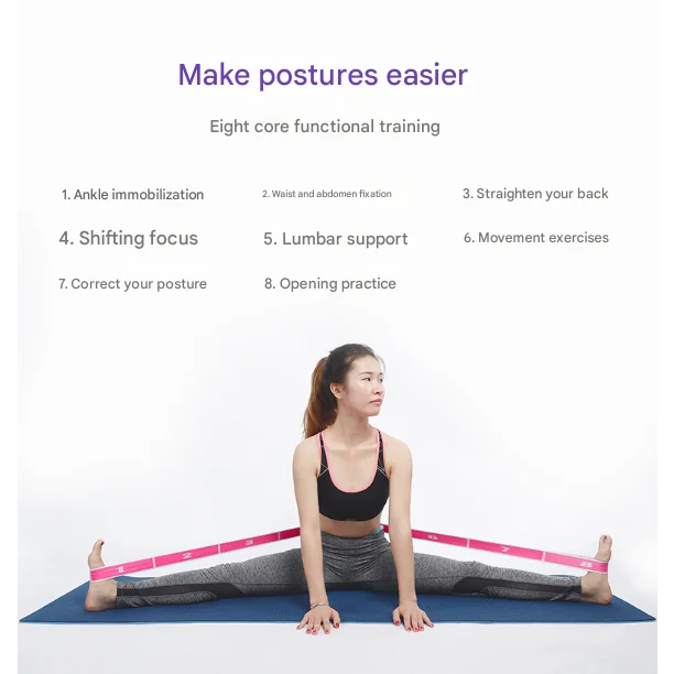 Pink 9-Loop Yoga Stretch Strap - Numbered Band