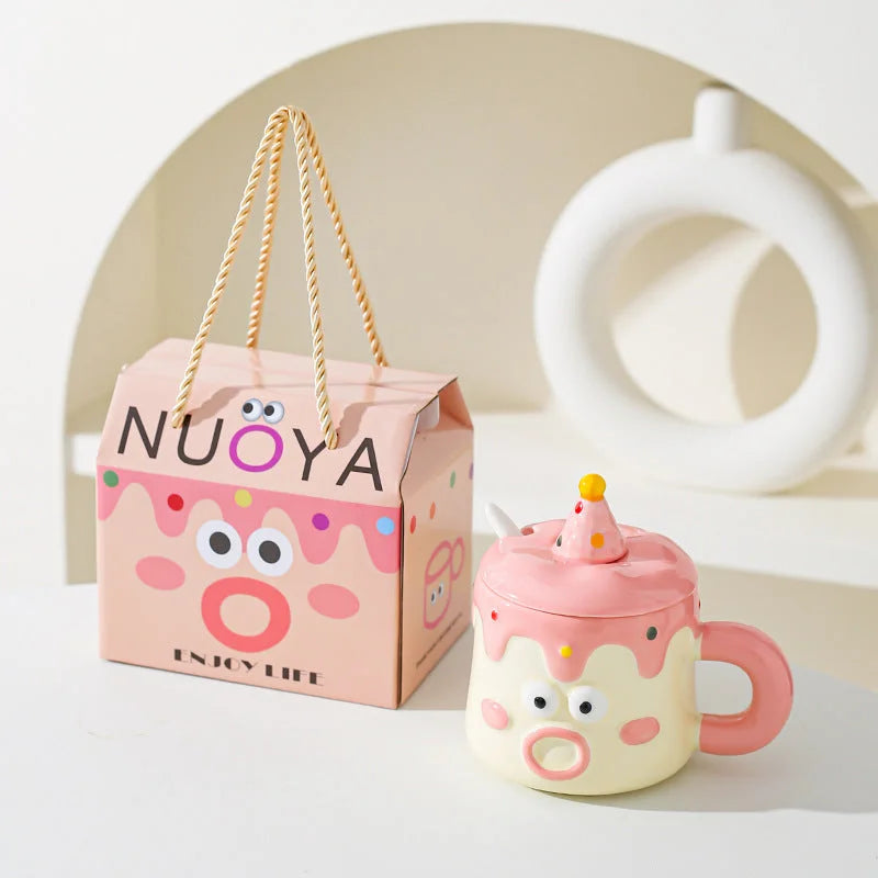 Pink Adorable Cartoon Character Ceramic Mug Set 420ml