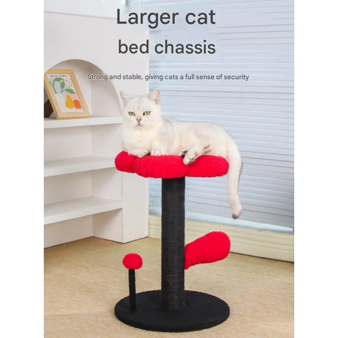 Pink and Black Adorable Flower Cat Tree - Plush Perch Sisal