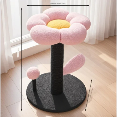 Pink and Black Adorable Flower Cat Tree - Plush Perch Sisal