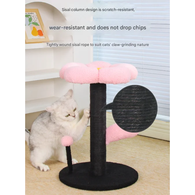 Pink and Black Adorable Flower Cat Tree - Plush Perch Sisal