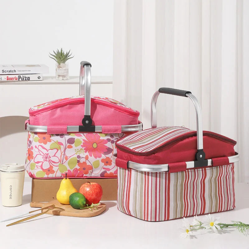 Pink and Floral Pattern Large 27L Foldable Insulated Picnic