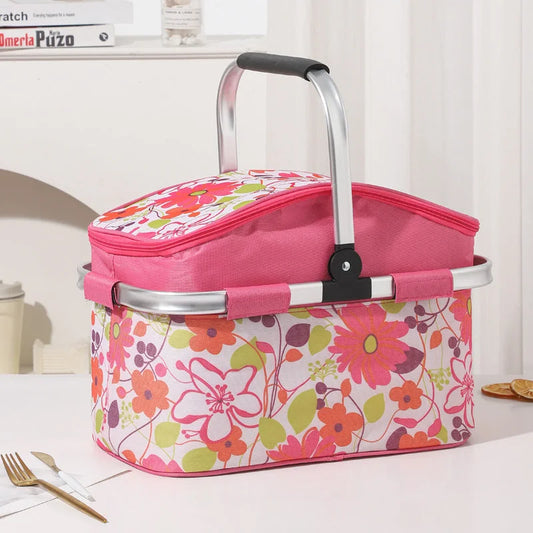 Pink and Floral Pattern Large 27L Foldable Insulated Picnic