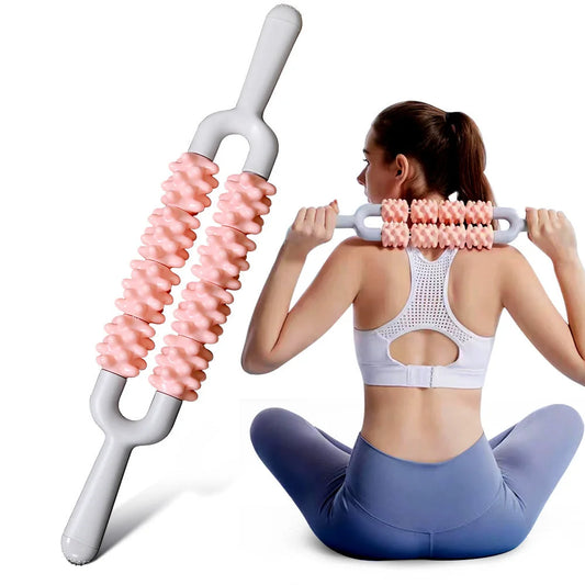 Pink and Grey Dual Row Spiky Muscle Roller Stick - Deep