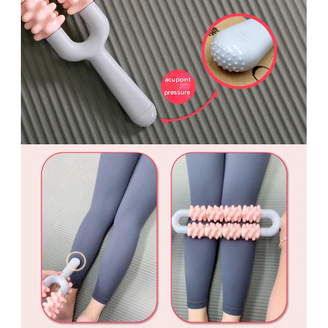 Pink and Grey Dual Row Spiky Muscle Roller Stick - Deep