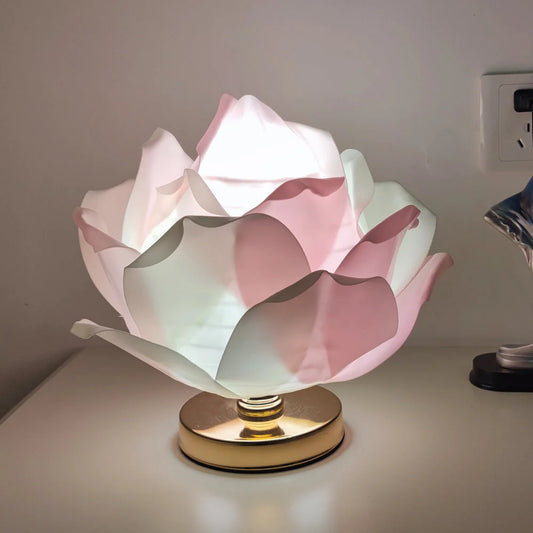 Pink and White Elegant Lotus Flower Table Lamp - Decorative