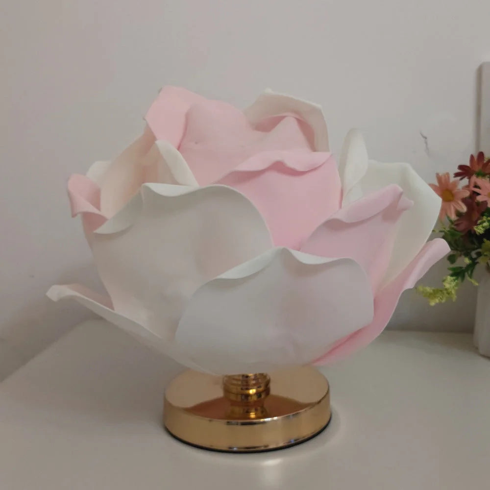 Pink and White Elegant Lotus Flower Table Lamp - Decorative