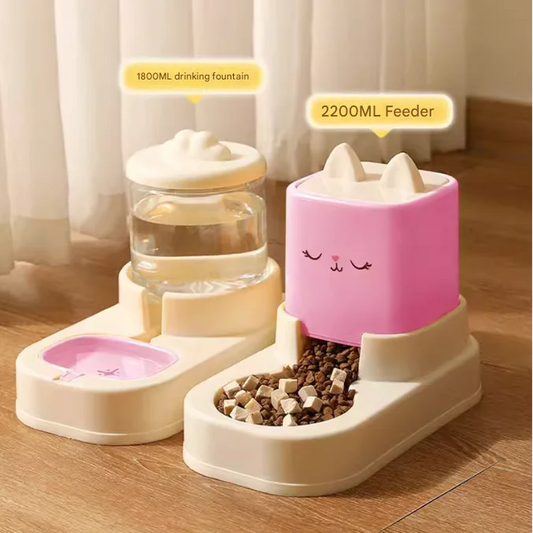 Pink Automatic Pet Feeder and Water Dispenser Set - Large