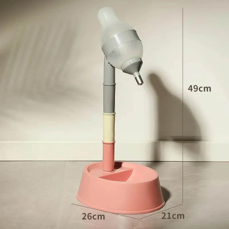 Pink Base Adjustable Height Pet Water Dispenser with Food