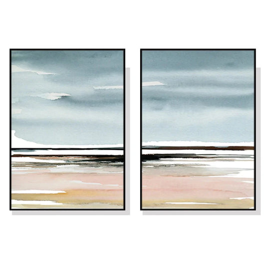 Pink Beach Landscape Wall Art Canvas 100cmx150cm 2 Sets
