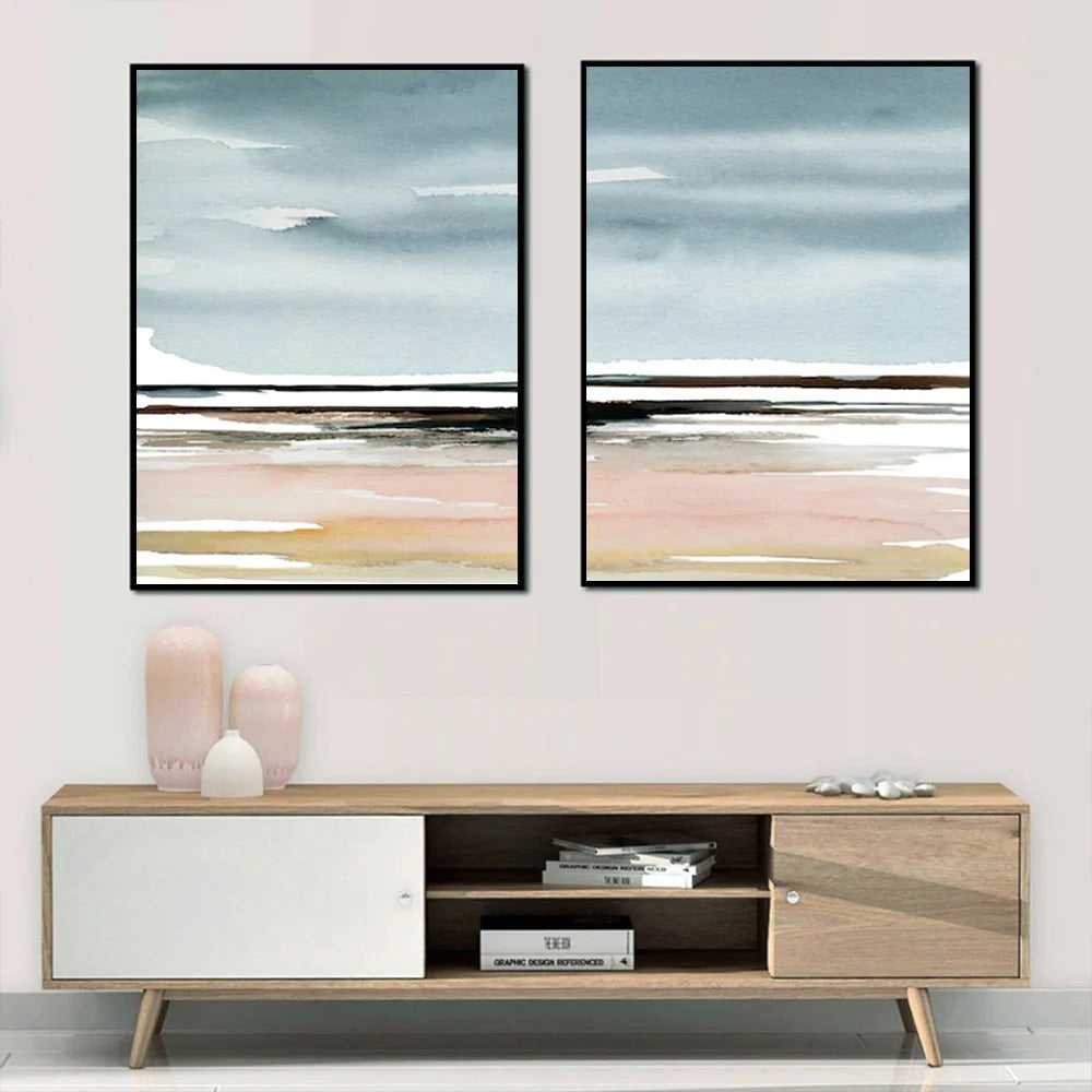 Pink Beach Landscape Wall Art Canvas 90cmx135cm 2 Sets