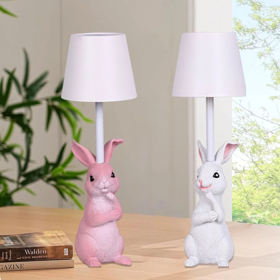 Pink Bunny White Lampshade Adorable Rabbit Resin Table Lamp