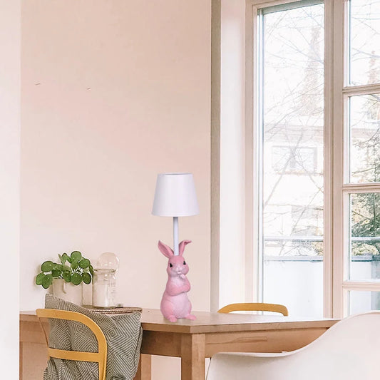 Pink Bunny White Lampshade Adorable Rabbit Resin Table Lamp