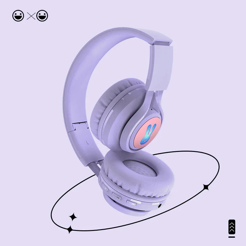 Pink Bunny Wireless Headphones - Glowing Logo Bluetooth 5.0