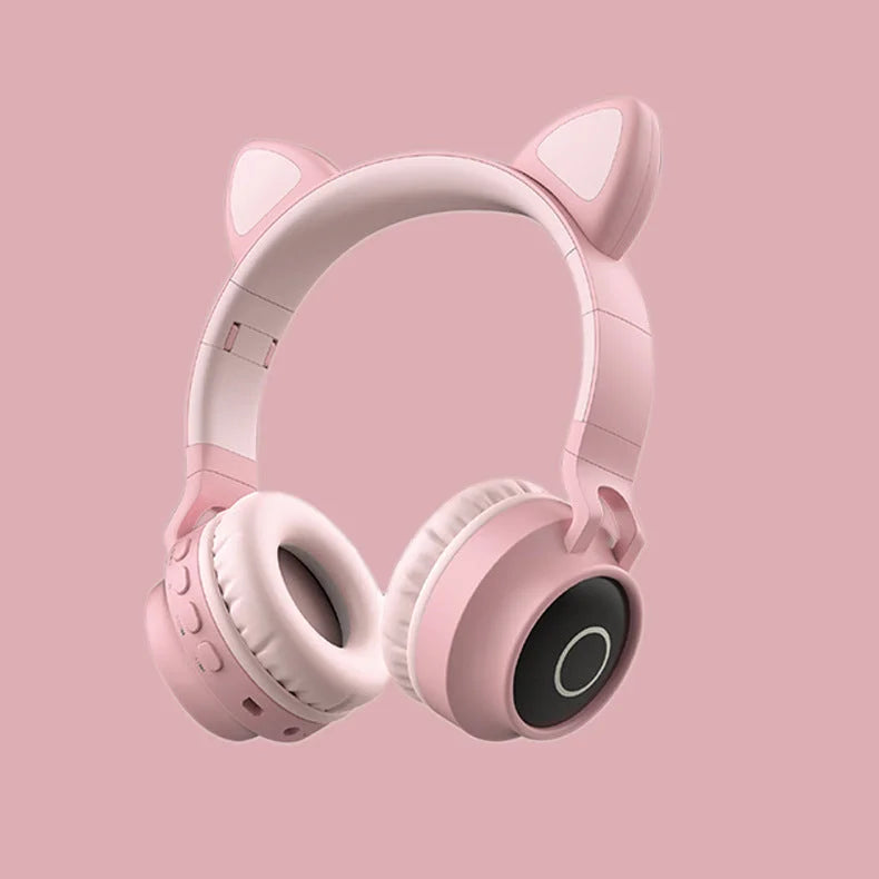 Pink Cat Ear Bluetooth Headphones with LED Lights