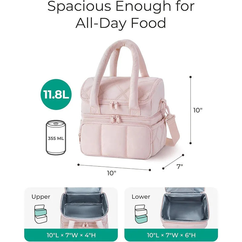 Pink Chic Double Deck Insulated Lunch Bag - Leakproof