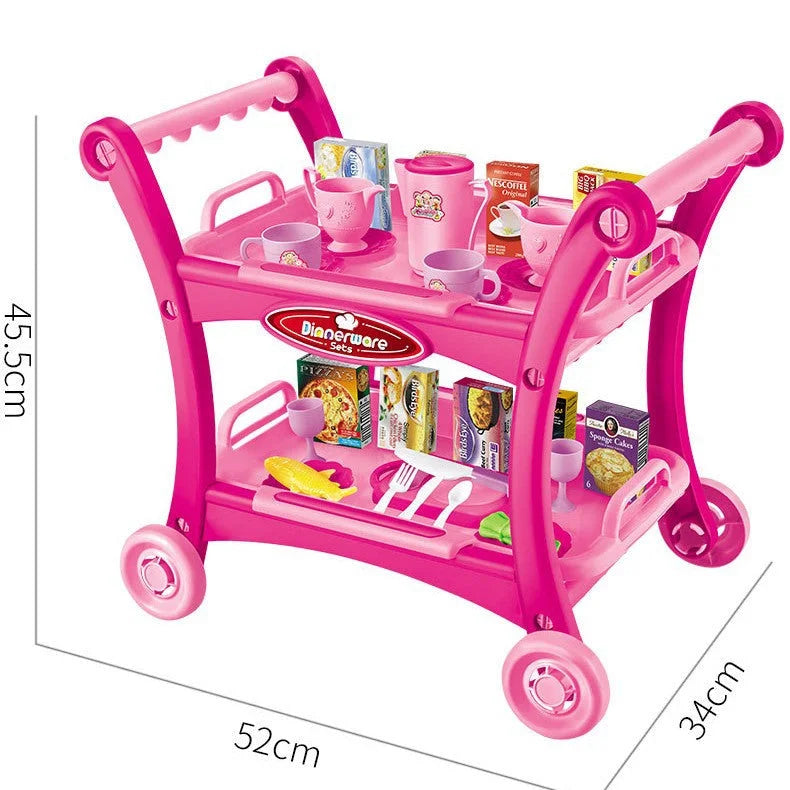 Pink Children’s Pretend Play Kitchen Cart Set with Toys