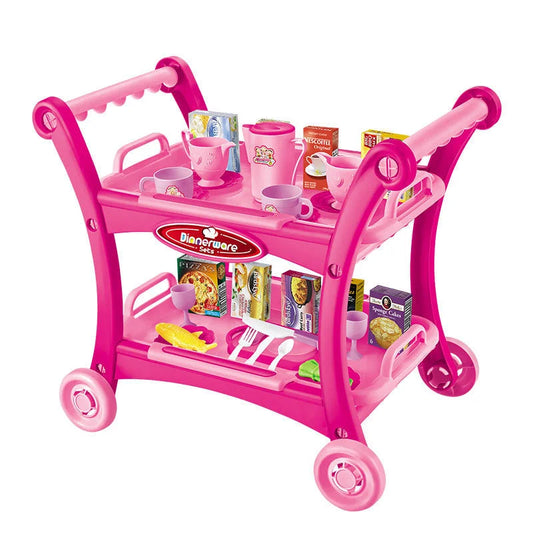 Pink Children’s Pretend Play Kitchen Cart Set with Toys