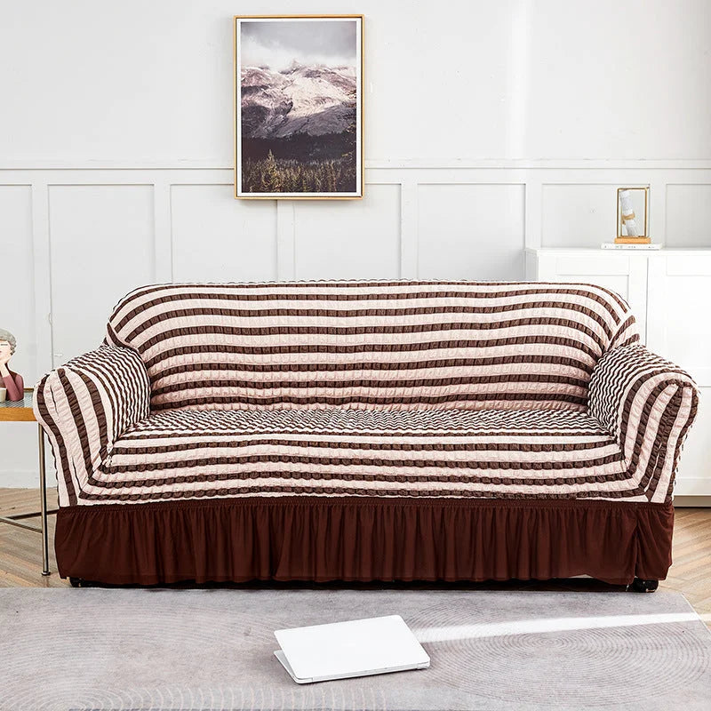 Pink-coffee Double Sofa Bubble Gauze Sofa Cover with Skirt