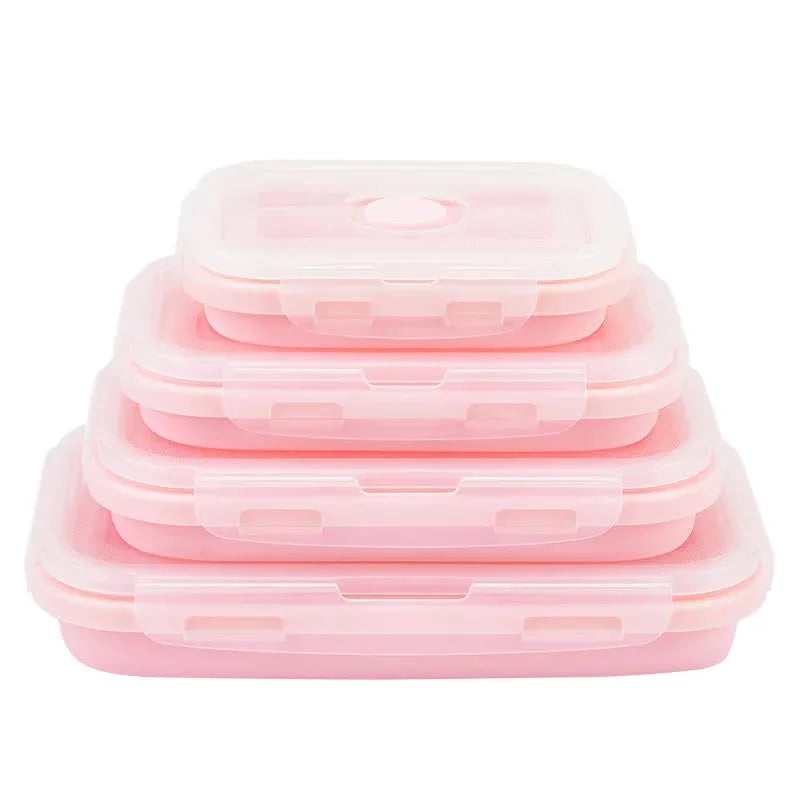 Pink Collapsible Silicone Bento Box Set – 4-Piece