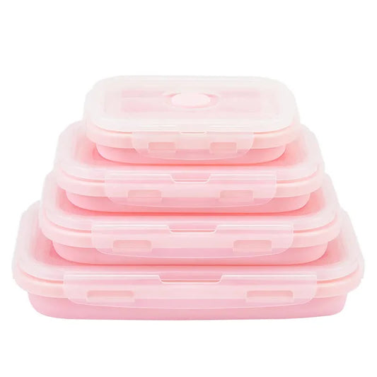 Pink Collapsible Silicone Bento Box Set – 4-Piece