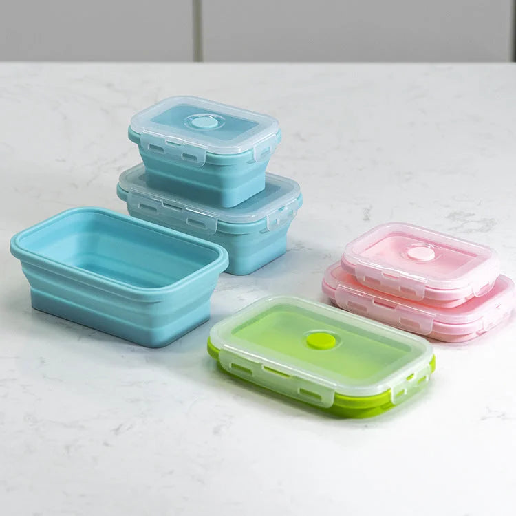 Pink Collapsible Silicone Bento Box Set – 4-Piece
