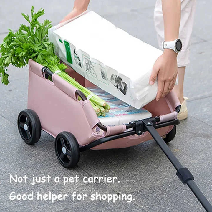 Pink Compact Foldable Pet Stroller for Dogs and Cats –