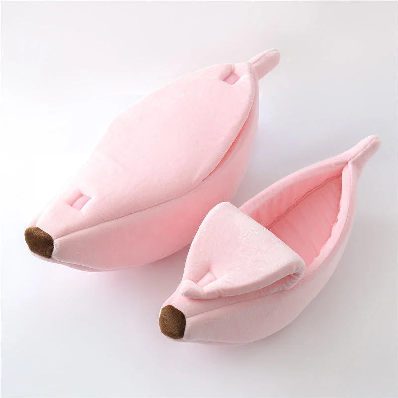 Pink Cozy Banana Peel Pet Bed - Plush & Warm Cave House