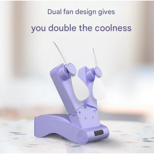 Pink Creative Dual-Head Folding Handheld Fan - USB
