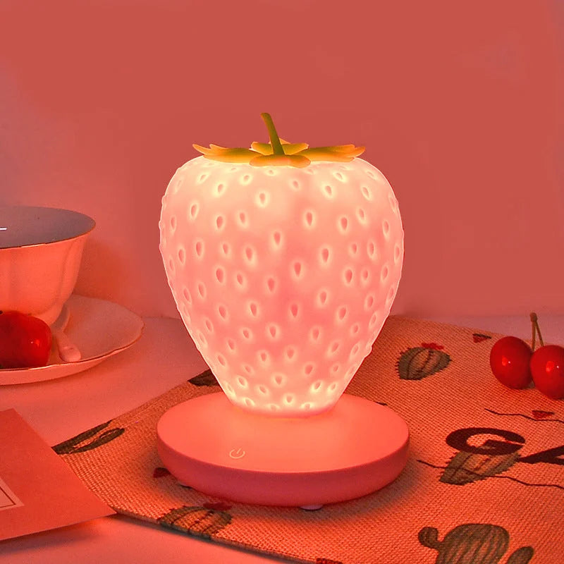 Pink Cute Silicone Strawberry Night Light - USB