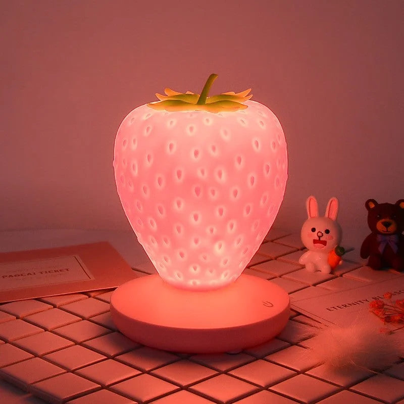 Pink Cute Silicone Strawberry Night Light - USB