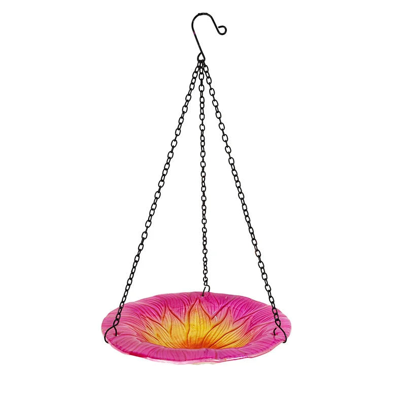 Pink Decorative Hanging Glass Flower Bird Bath - 8.1 Inch