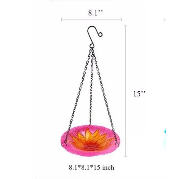 Pink Decorative Hanging Glass Flower Bird Bath - 8.1 Inch