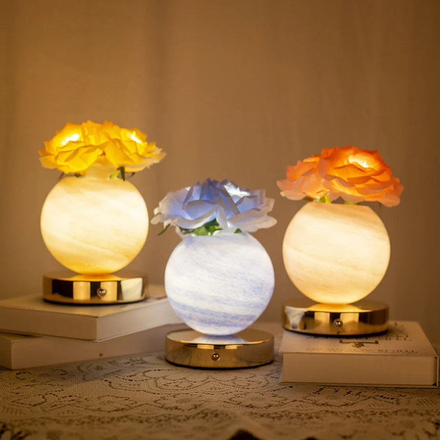 Pink Dreamy Rose Planet Lamp Night Light - Elegant 21cm