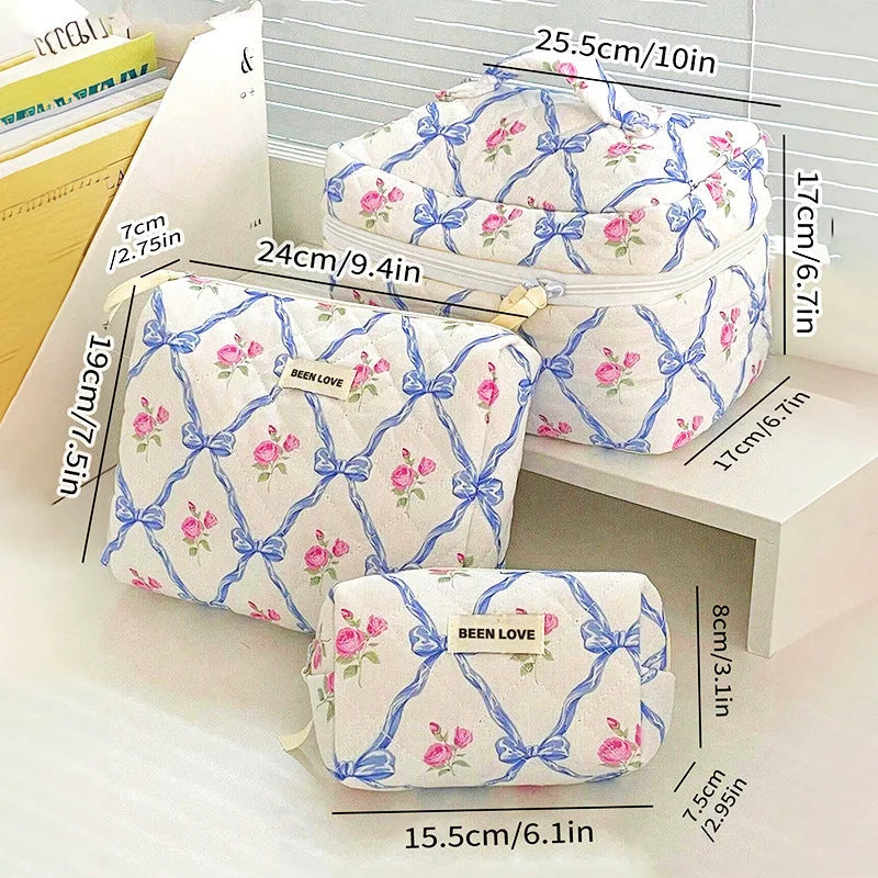 Pink Elegant 3-Piece Cosmetic Storage Set - Portable