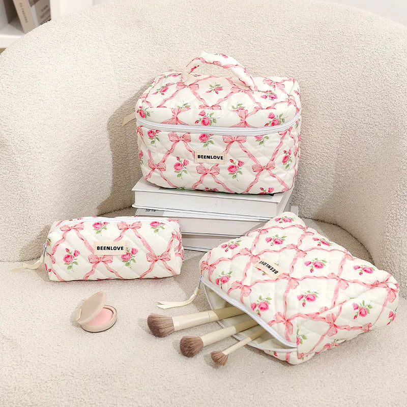 Pink Elegant 3-Piece Cosmetic Storage Set - Portable