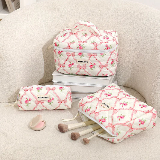 Pink Elegant 3-Piece Cosmetic Storage Set - Portable